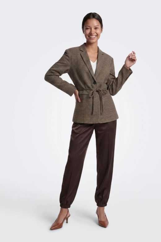 Only Nella Blazer Xadrez com Cinto Mulher Only Nella Blazer Xadrez com Cinto Mulher