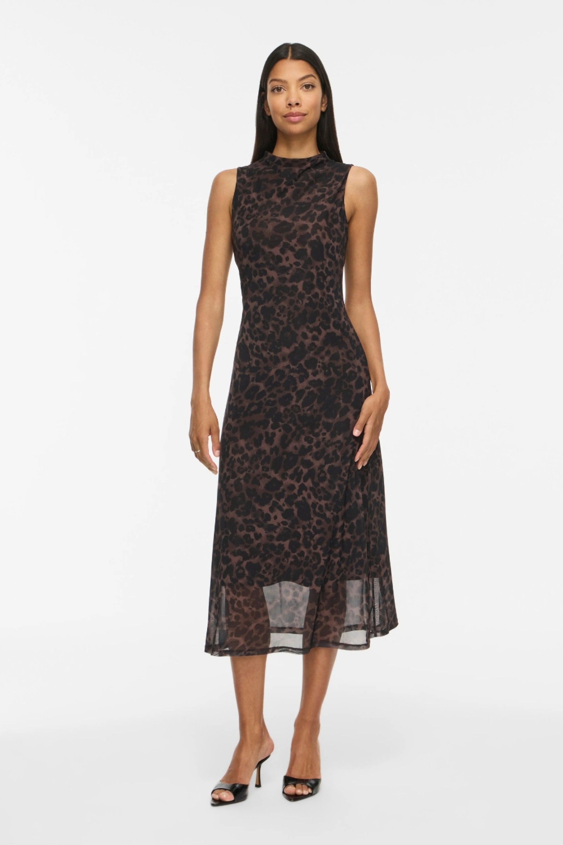VILA Vestido Vifunda Midi Estampado Leopardo Mulher