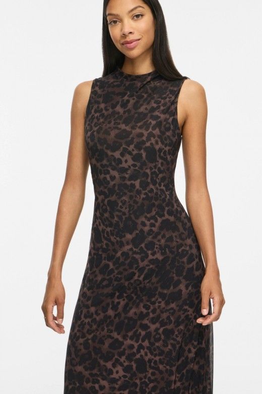 VILA Vestido Vifunda  Midi Estampado Leopardo Mulher