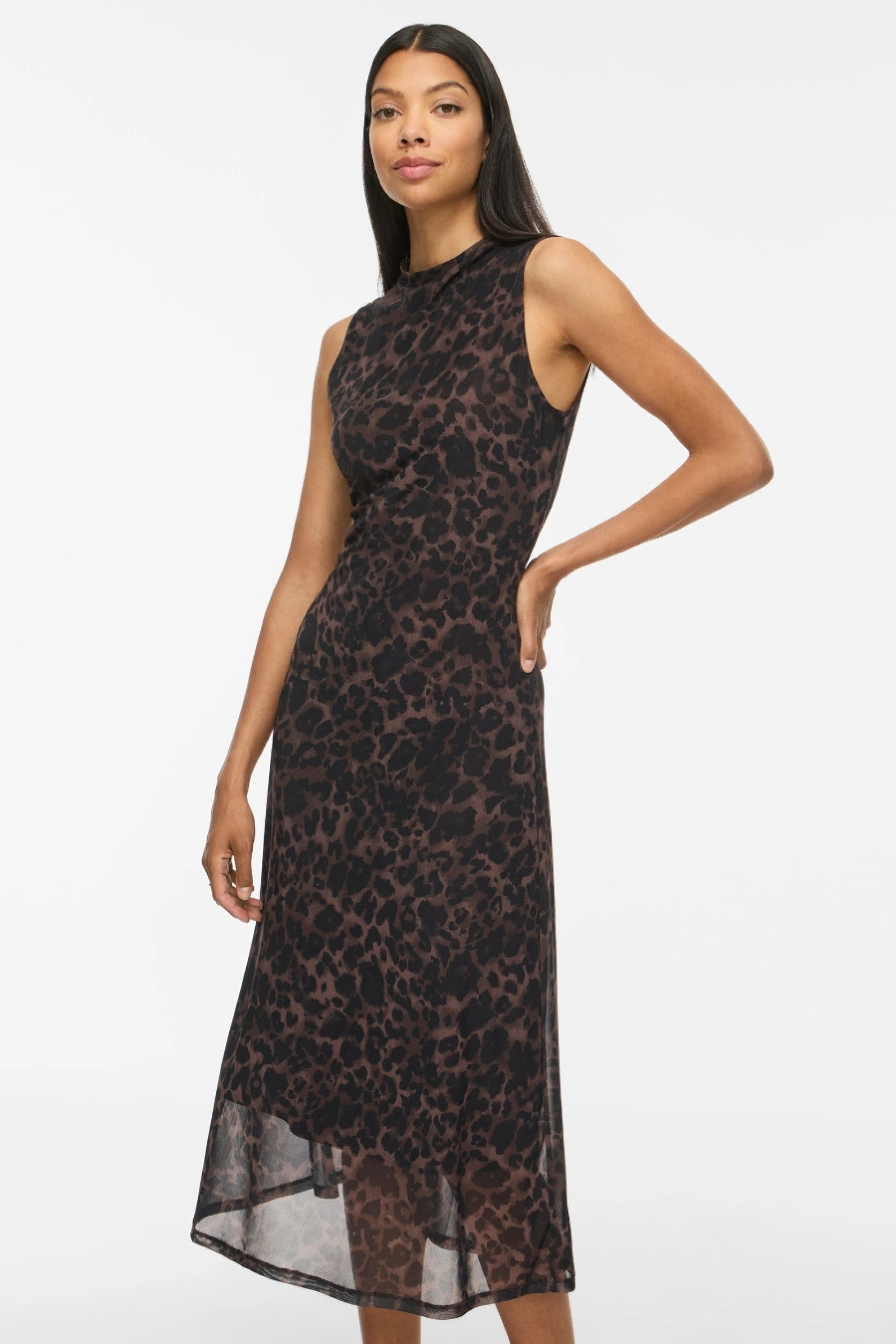 VILA Vestido Vifunda Midi Estampado Leopardo Mulher