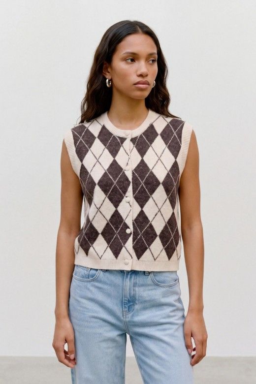 Vero Moda Colete VMHalo de Malha com Losangos Mulher