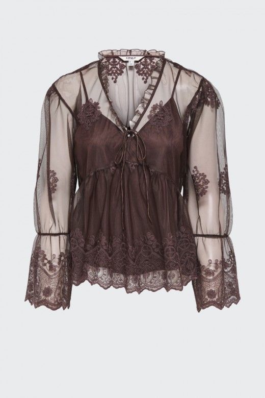 ONLY Blusa ONLCAMY em Tule Bordado de Mulher ONLY Blusa ONLCAMY em Tule Bordado de Mulher