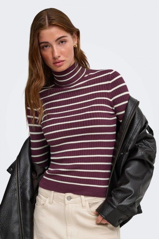 ONLY Camisola ONLKAROL às Riscas de Gola Alta de Mulher ONLY Camisola ONLKAROL às Riscas de Gola Alta de Mulher
