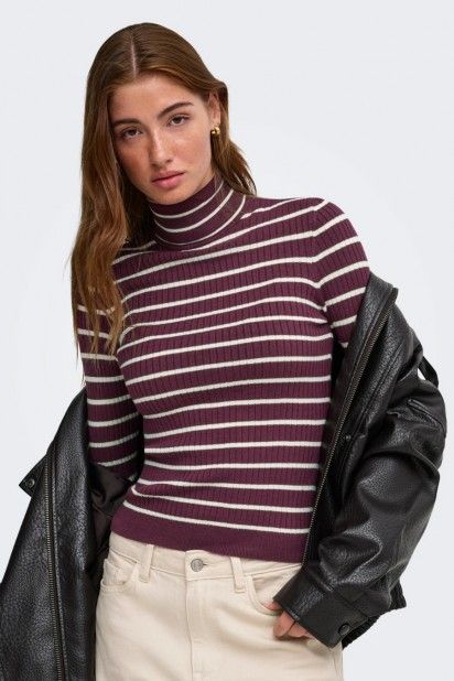 ONLY Camisola ONLKAROL às Riscas de Gola Alta de Mulher ONLY Camisola ONLKAROL às Riscas de Gola Alta de Mulher