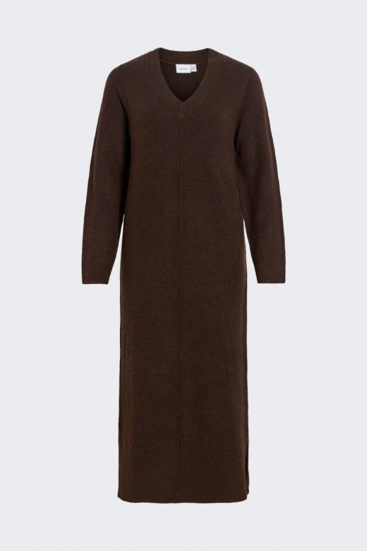 VILA Vestido Midi Liga de Malha com Decote em V de Mulher VILA Vestido Midi Liga de Malha com Decote em V de Mulher