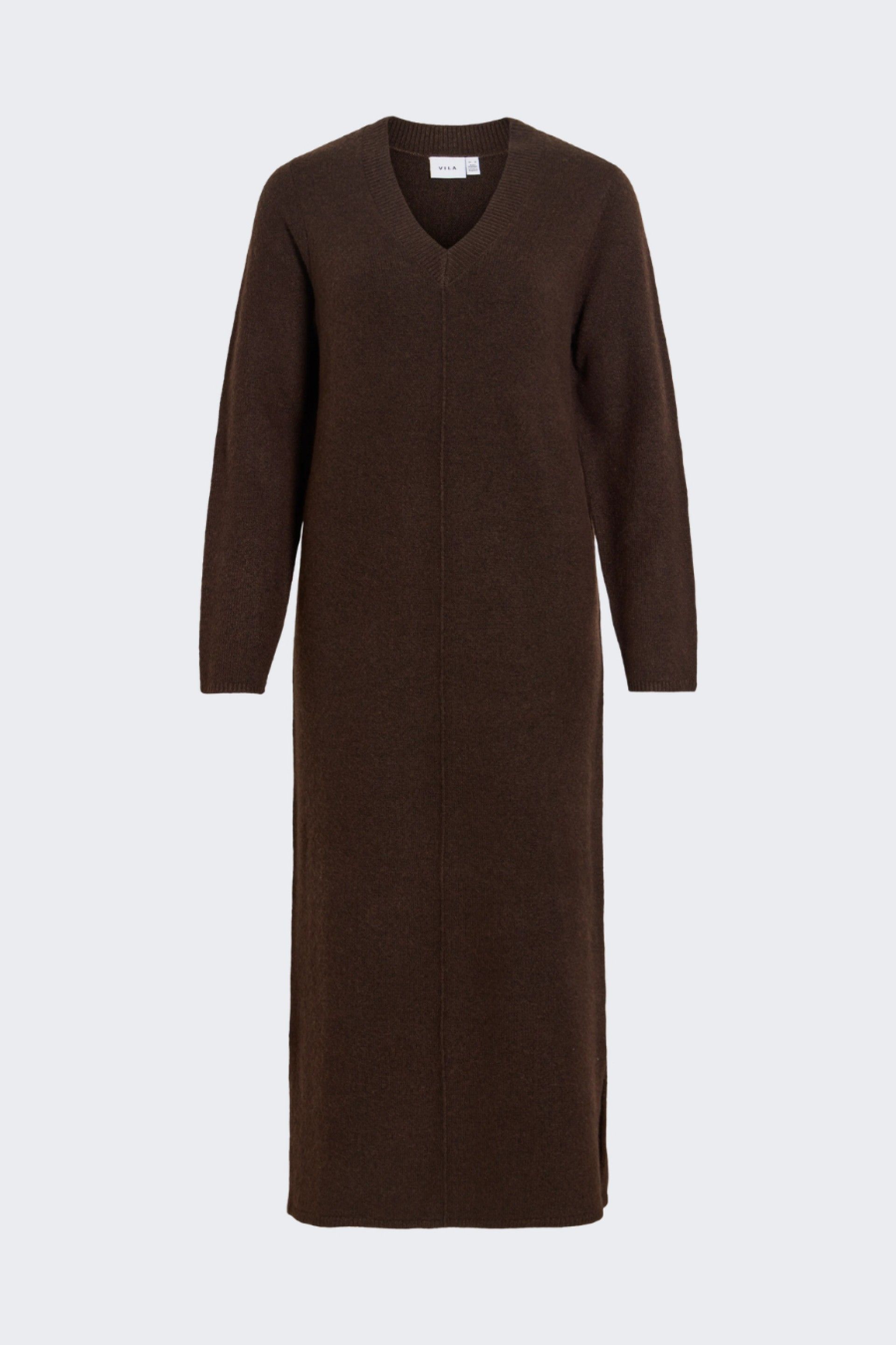 VILA Vestido Midi Liga de Malha com Decote em V de Mulher