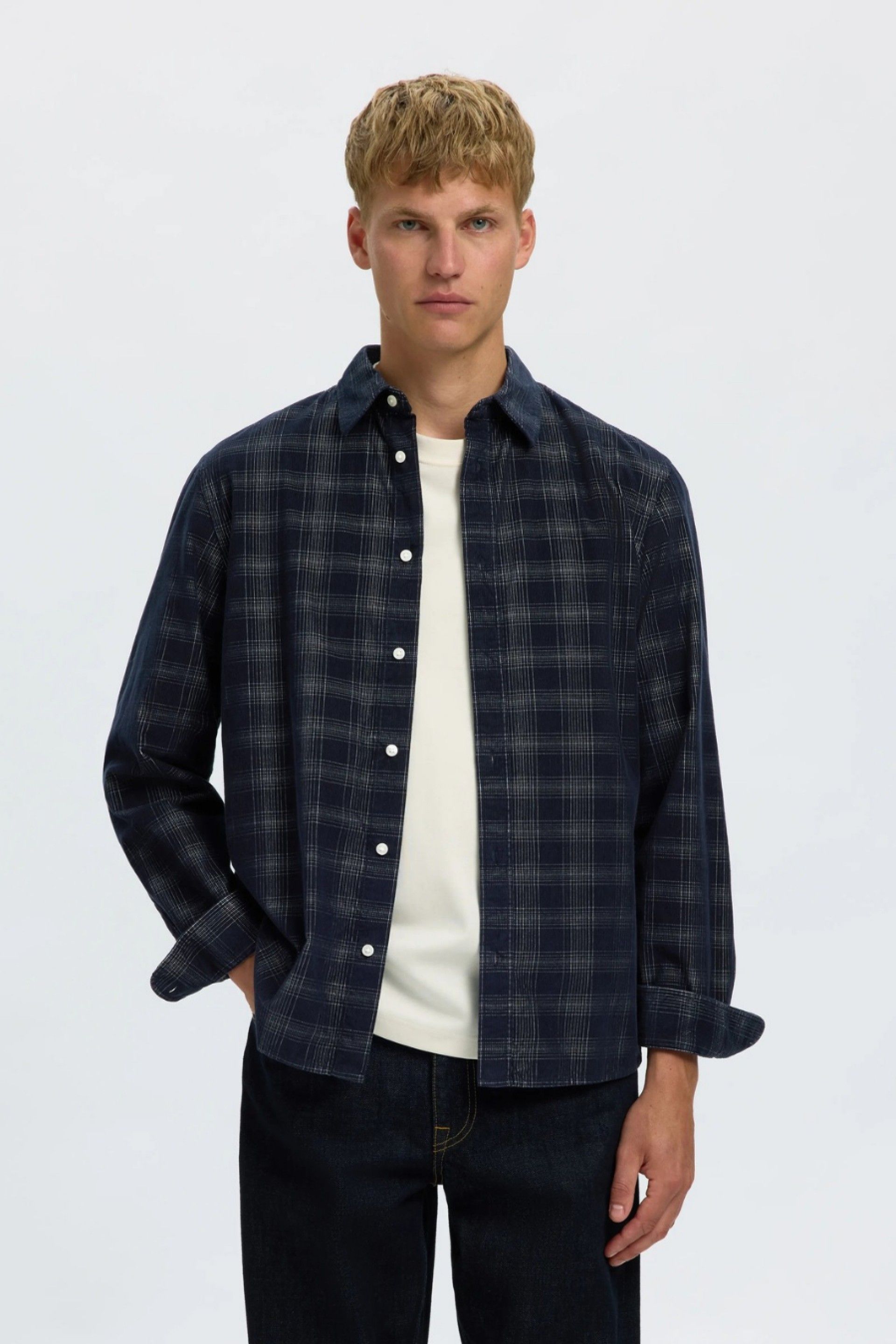 Selected Camisa Claus-Pau aos Quadrados em Bombazina de Homem