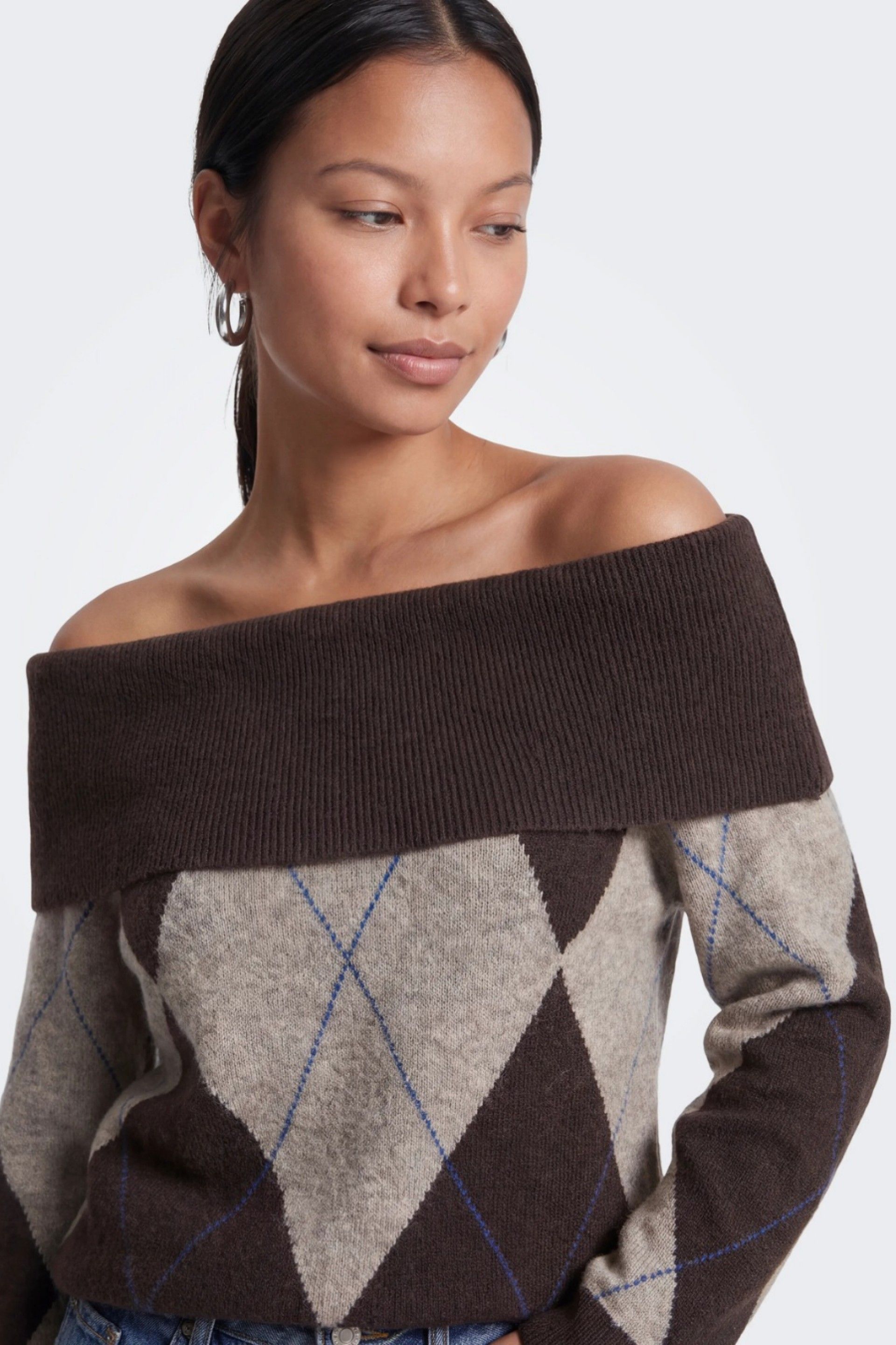 ONLY Camisola Alivia de Losangos e Ombros Descobertos de Mulher