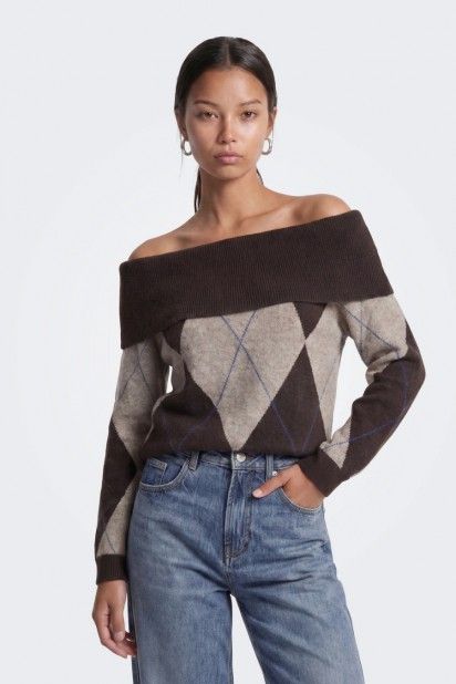 ONLY Camisola Alivia de Losangos e Ombros Descobertos de Mulher ONLY Camisola Alivia de Losangos e Ombros Descobertos de Mulher