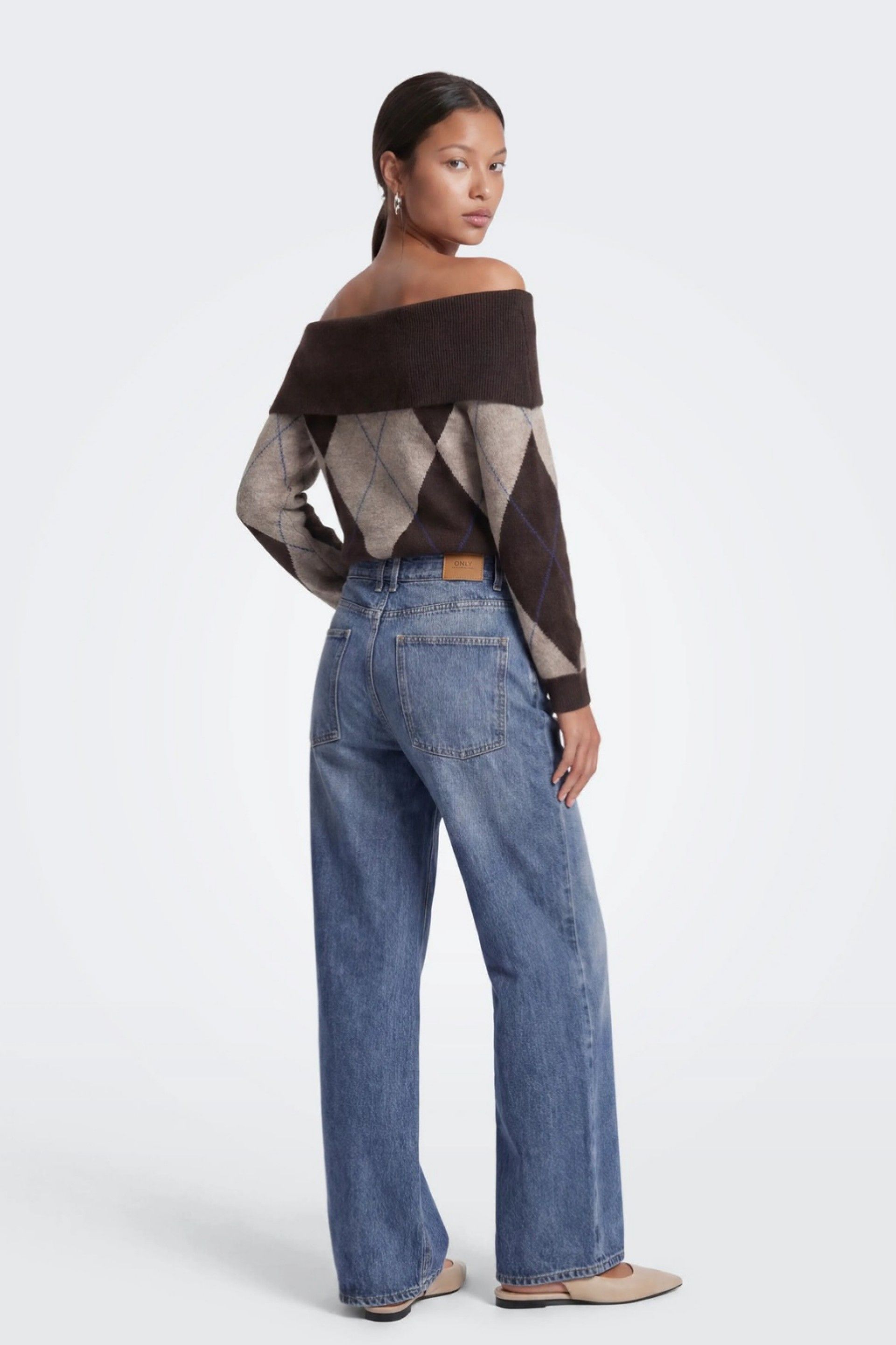 ONLY Camisola Alivia de Losangos e Ombros Descobertos de Mulher