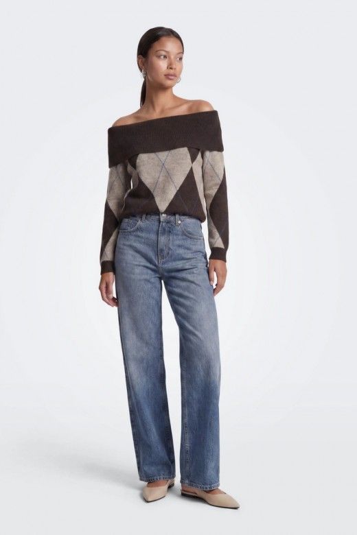 ONLY Camisola Alivia de Losangos e Ombros Descobertos de Mulher