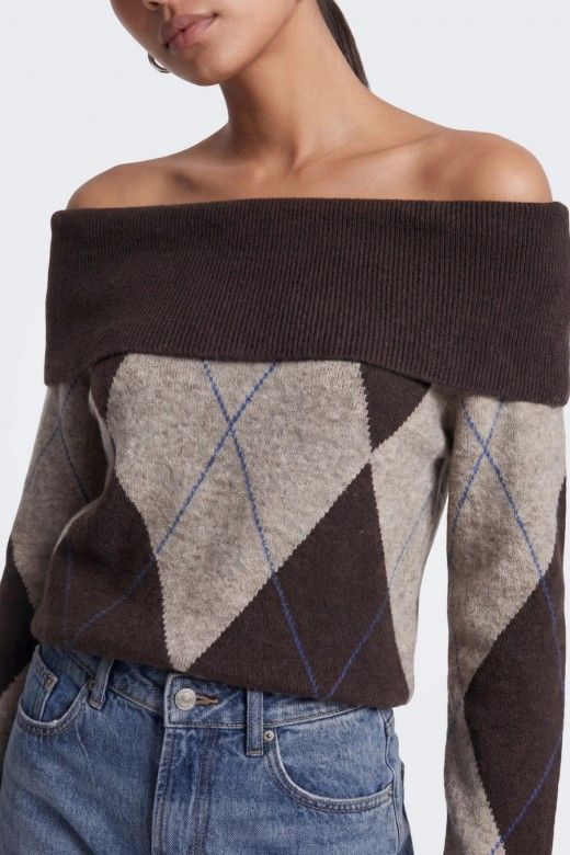 ONLY Camisola Alivia de Losangos e Ombros Descobertos de Mulher