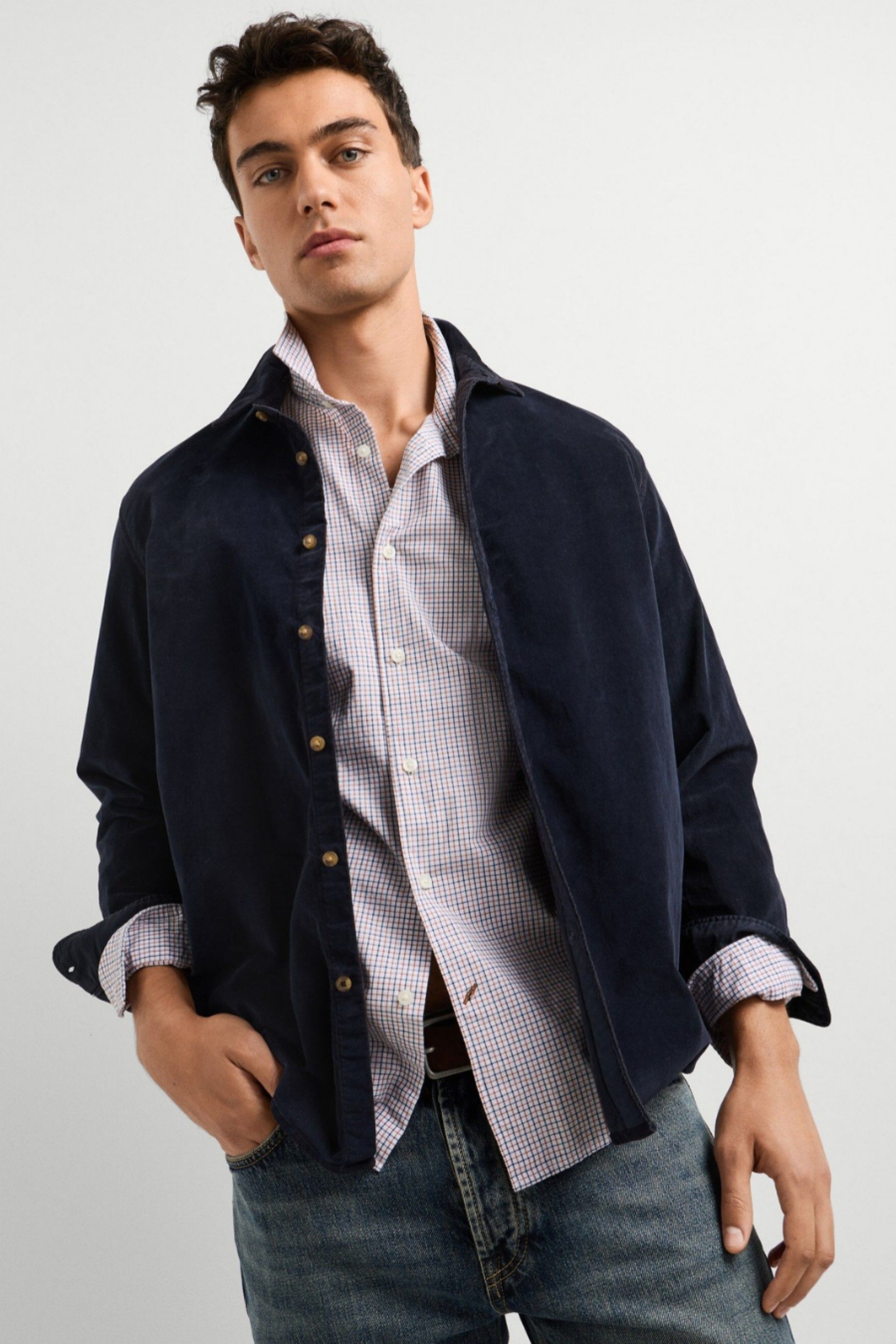Pepe Jeans Camisa de Bombazina de Corte Regular de Homem