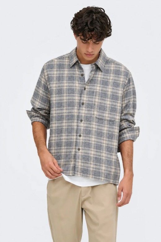 Only & Sons Camisa ONSELIO aos Quadrados de Corte Descontraído de Homem Only & Sons Camisa ONSELIO aos Quadrados de Corte Descontraído de Homem