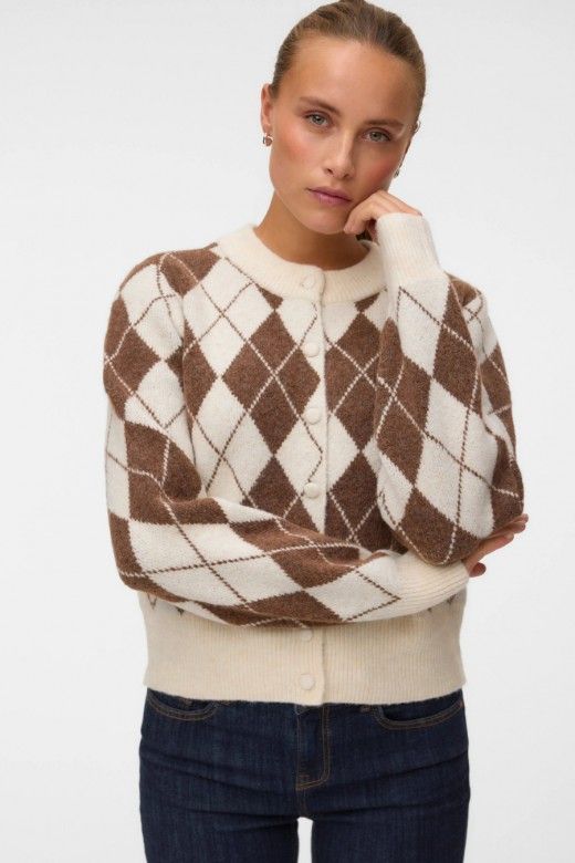 Vero Moda Casaco de Malha Halo com Losangos de Mulher Vero Moda Casaco de Malha Halo com Losangos de Mulher