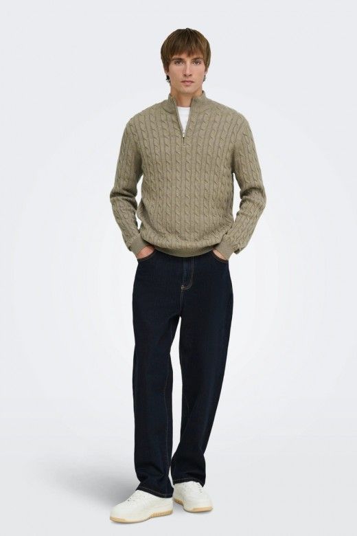 ONLY & SONS Camisola Loui Entrançada com Meio Fecho de Correr de Homem ONLY & SONS Camisola Loui Entrançada com Meio Fecho de Correr de Homem