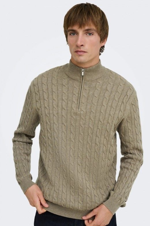 ONLY & SONS Camisola Loui Entrançada com Meio Fecho de Correr de Homem ONLY & SONS Camisola Loui Entrançada com Meio Fecho de Correr de Homem