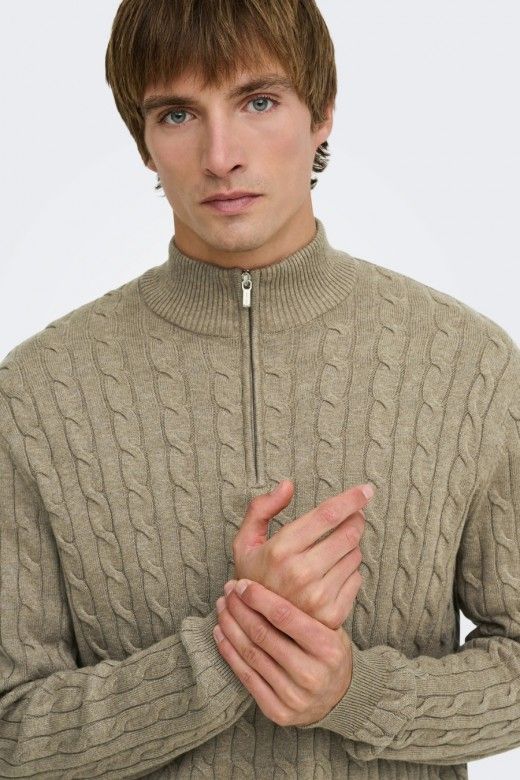ONLY & SONS Camisola Loui Entrançada com Meio Fecho de Correr de Homem ONLY & SONS Camisola Loui Entrançada com Meio Fecho de Correr de Homem
