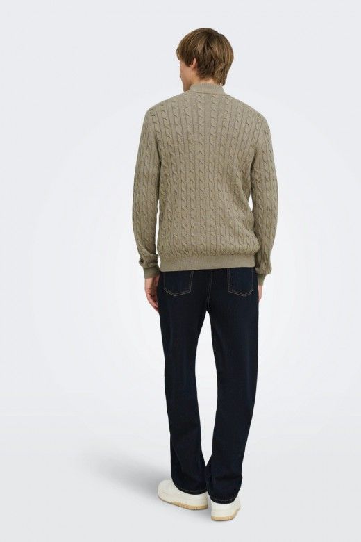 ONLY & SONS Camisola Loui Entrançada com Meio Fecho de Correr de Homem ONLY & SONS Camisola Loui Entrançada com Meio Fecho de Correr de Homem