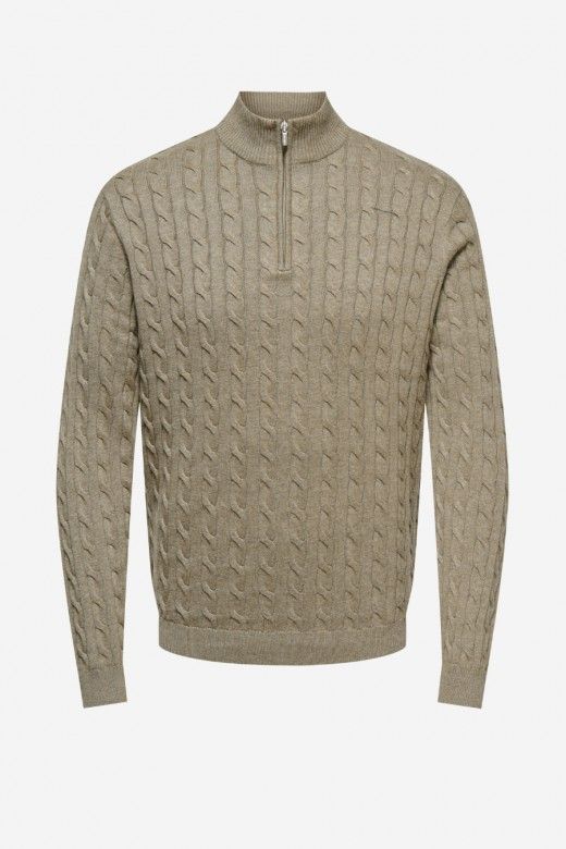 ONLY & SONS Camisola Loui Entrançada com Meio Fecho de Correr de Homem ONLY & SONS Camisola Loui Entrançada com Meio Fecho de Correr de Homem