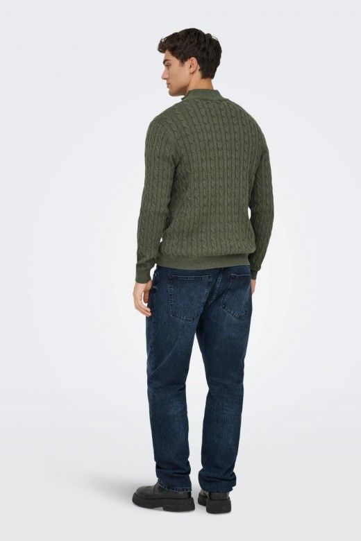 ONLY & SONS Camisola Loui Entrançada com Meio Fecho de Correr de Homem ONLY & SONS Camisola Loui Entrançada com Meio Fecho de Correr de Homem