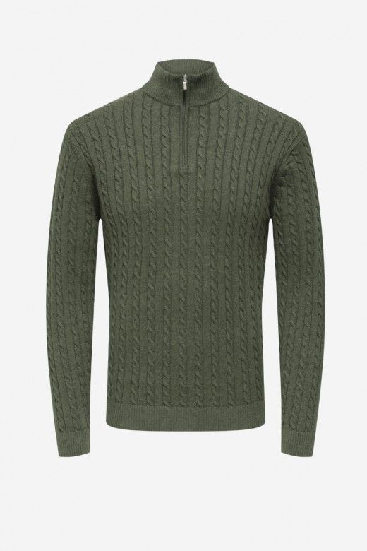 ONLY & SONS Camisola Loui Entrançada com Meio Fecho de Correr de Homem ONLY & SONS Camisola Loui Entrançada com Meio Fecho de Correr de Homem
