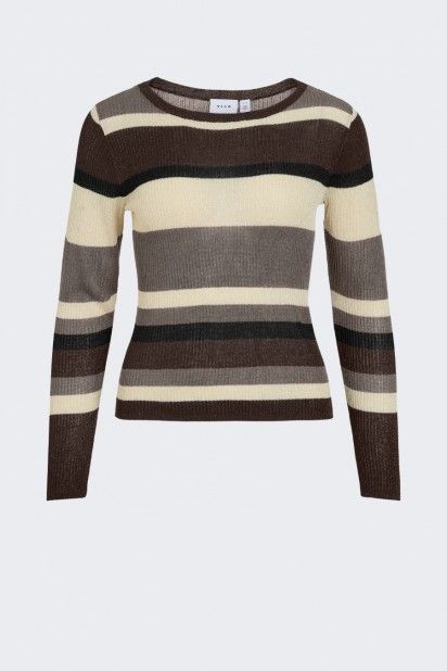 VILA Camisola Ember de Malha Canelada �s Riscas de Mulher