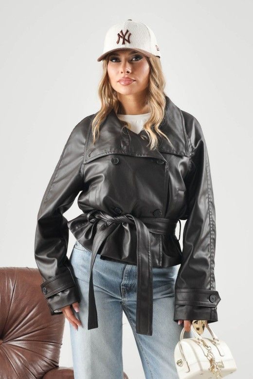 Casaco JDY Vera Faux Leather com cinto Casaco JDY Vera Faux Leather com cinto