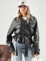 Casaco JDY Vera Faux Leather com cinto Casaco JDY Vera Faux Leather com cinto